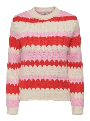 JdY Gestreifter Strick Pullover Langarm Rundhals Sweater Knitted Jumper Basic Casual Gemustert JDYDINEA, Farben:Rot, Größe:L von JdY