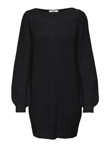 JdY Damen JDYWHITNEY Megan L/S Boat Dress KNT NOOS Strickkleid, Black/Detail:W Black PLY, XXS von JdY