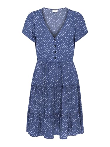 JDY Damen Viskose Kleid JDYSezen Life Kurzarm-Sommerkleid mit Herzen Knielang 15351568 Blue Indigo/Cloud Dancer Hearts M von JDY