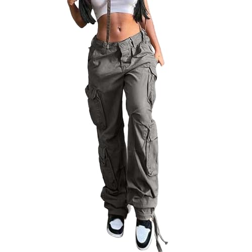 Cargohose Damen High Waist Hip Hop Freizeithose Teenager Mädchen Streetwear Cargo Hosen mit Taschen Y2K Jogginghose Mode Sweathose Lässige Loose Sporthose Outdoorhose von Jdamsixygs