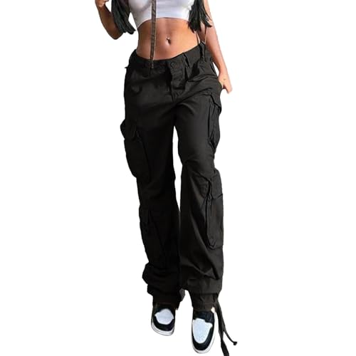 Cargohose Damen High Waist Hip Hop Freizeithose Teenager Mädchen Streetwear Cargo Hosen mit Taschen Y2K Jogginghose Mode Sweathose Lässige Loose Sporthose Outdoorhose von Jdamsixygs