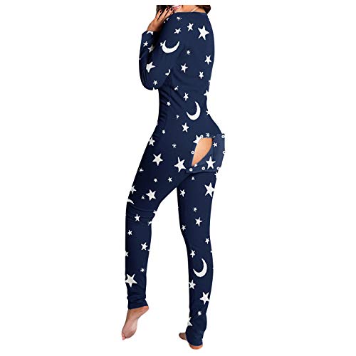 Damen Einteiler Schlafanzug Sexy V-Ausschnitt Overall Schlafanzug Functional Hintern Knopfklappe Einteiler Strampler Schlank Schlafoverall Bodysuit Langarm Hausanzug Pyjama Jumpsuit Nachtwäsche von Jdamsixygs