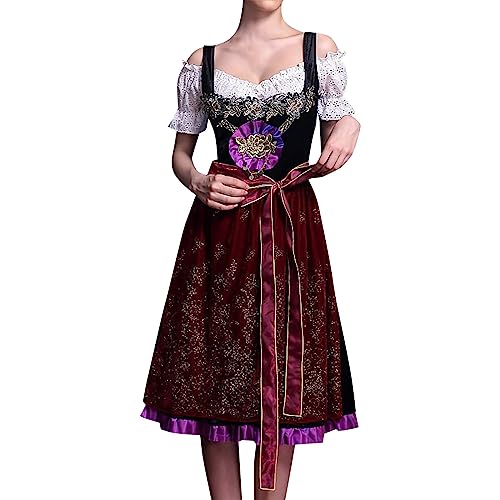 Dirndl Damen Trachtenmieder Dirndl Germandress Midi Trachtenkleid Frauen Push Up Fasching Kostüm Festlich Trachten Kleid und Dirndl Schürze im Landhausstil für Oktoberfest Besondere Anlässe von Jdamsixygs