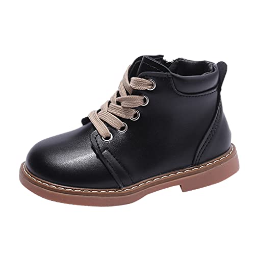 Herbst und Winter Kinder Stiefel Jungen und Mädchen Stiefeletten rutschfeste Schnürung seitlicher Reißverschluss High Top warm und bequem Winterstiefel Kinder Gr. 32 (Black, 30 Little Child) von Jdamsixygs