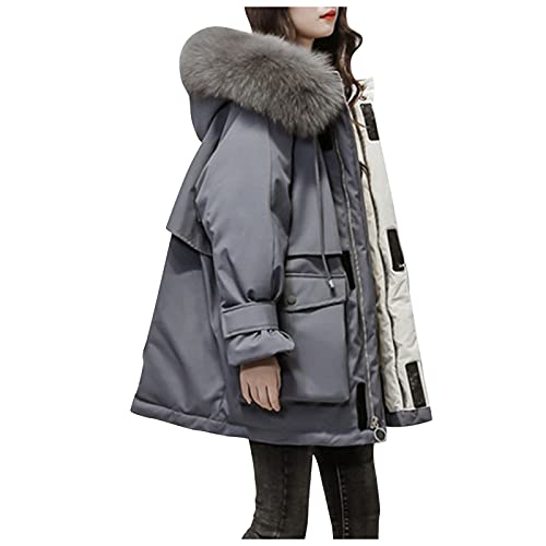 Jdamsixygs Damen Jacken,Frauen lange koreanische Version der Daunen-Baumwolljacke Frauen lose verdickten großen Haar Kragen Baumwolle Jacke Jacke,Laufjacke,Trachtenjacke Damen,Winter Warm Parka von Jdamsixygs