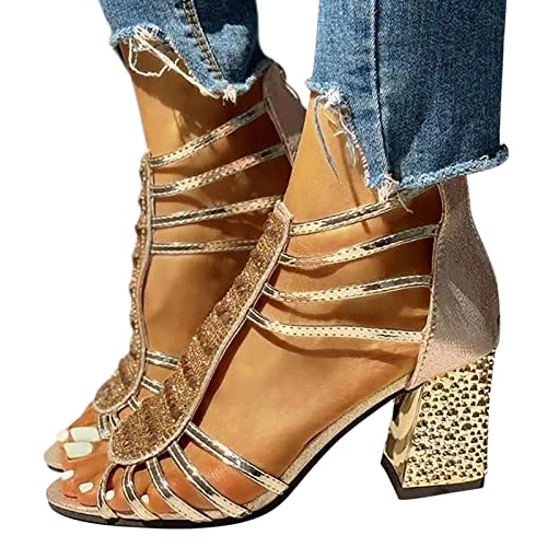 Jdamsixygs Damen Sandalen mit Absatz Sommer Sandaletten Modische Damenschuhe Sommerschuhe Blockabsatz High Heels Sandals Sandals Party Abendschuhe von Jdamsixygs