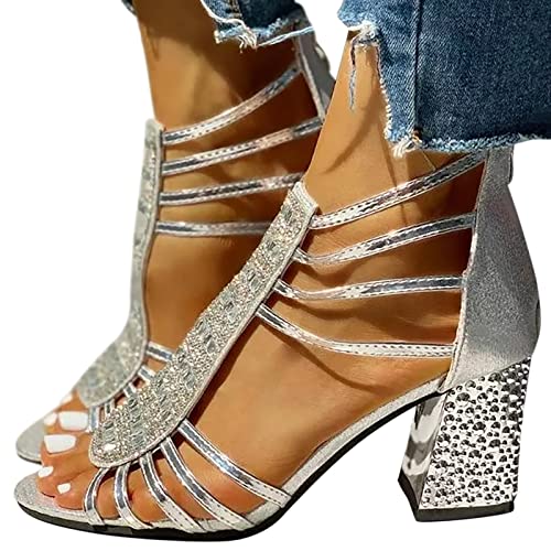 Jdamsixygs Damen Sandalen mit Absatz Sommer Sandaletten Modische Damenschuhe Sommerschuhe Blockabsatz High Heels Sandals Sandals Party Abendschuhe von Jdamsixygs