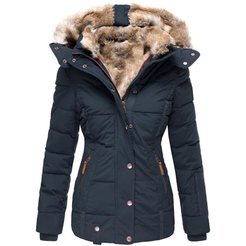 Jdamsixygs Damen Winter Parka Lang Winterjacke Warm GefüTtert Wintermantel Mode Reißverschluss Winterparka Damen Kunstfell Kapuzen Mantel GroßE GrößEn Jacke Outdoorjacke mit Kapuze Damen Winter Coat von Jdamsixygs