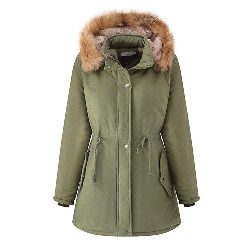 Jdamsixygs Damen-Wintermantel mit Kapuze, warm, gesteppt, verdickt, Jacke mit Besatz M Damen Mantel (Green, M) von Jdamsixygs