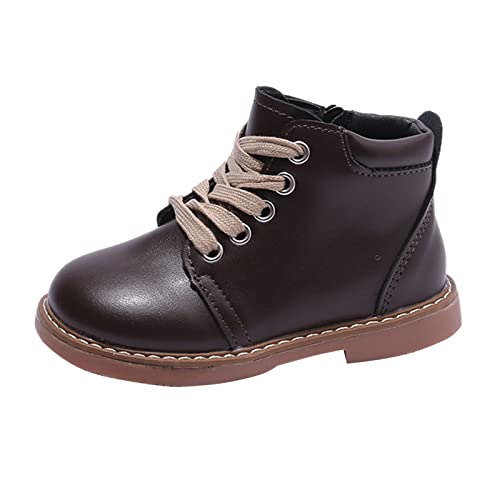 Jdamsixygs Herbst und Winter Kinder Stiefel Jungen und Mädchen Stiefeletten rutschfeste Schnürung seitlicher Reißverschluss High Top warm und bequem Winterstiefel Kinder Gr. 32 (Brown, 22.5 Toddler) von Jdamsixygs