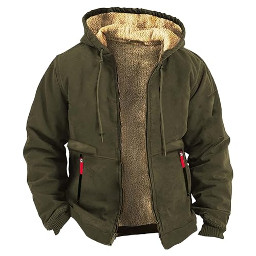 Jdamsixygs Herren Wintermäntel Retro Print Warm Jacke Herren Lammwolljacke Winterjacke Casual Trend Reißverschluss Fleece Kapuzenjacke Winter Thicken Soft Coat Hooded Parka von Jdamsixygs