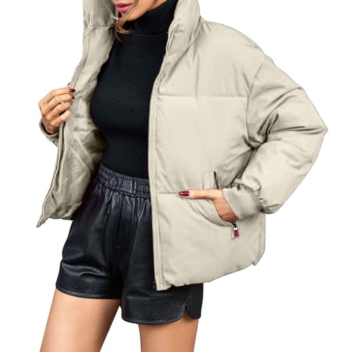 Jdamsixygs Leichte Winterjacke für Damen. Kurzer, verstaubarer, gesteppter Daunenjackenmantel mit Reißverschluss Damen Weste Sommer (Beige, M) von Jdamsixygs