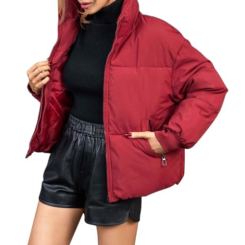 Jdamsixygs Leichte Winterjacke für Damen. Kurzer, verstaubarer, gesteppter Daunenjackenmantel mit Reißverschluss Damen Weste Sommer (Red, XL) von Jdamsixygs