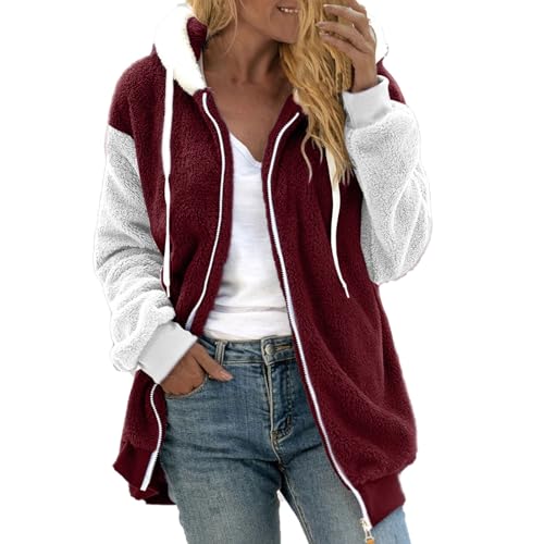 Jdamsixygs Pullover Damen Kapuzenjacke mit Reißverschluss Winterjacke Mode Warm Hoodie Pullover Jacken Plüschjacke Fleecejacke Oberteile Mantel Warm Herbst Wintermantel von Jdamsixygs