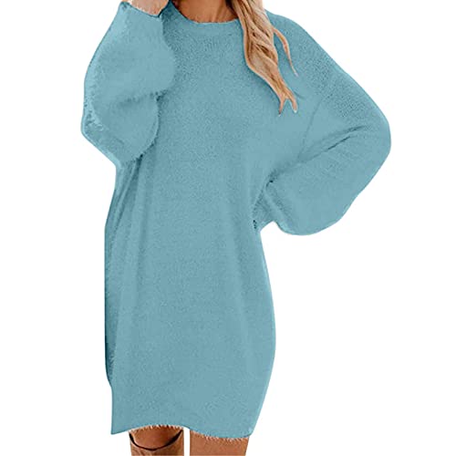 Pulloverkleid Damen Oversize Sweatshirt Kleid Langarm U-Ausschnitt Winterkleid Rundhalsausschnitt Pullis Lang Einfarbig Shirtkleid Knielang Pullunder Wolle Kaschmir Strickkleider Wickeln Pullover von Jdamsixygs