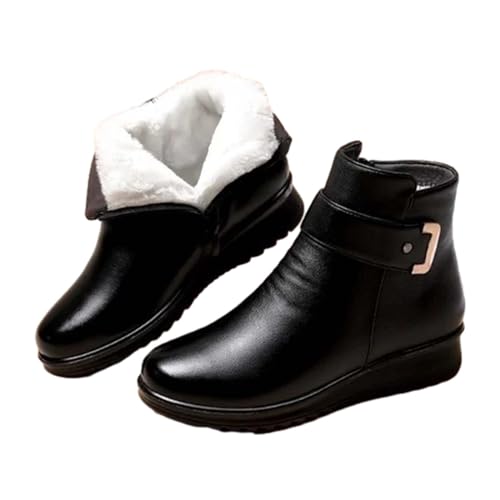 Reitstiefeletten Damen Gefüttert Leder Bequeme Stiefelette Warm Reitschuh Schlupf Stiefel Winterstiefel Winter Fleece Wasserdichte Chelsea Boots Schuhe Seitlicher Reißverschluss Winterschuhe von Jdamsixygs