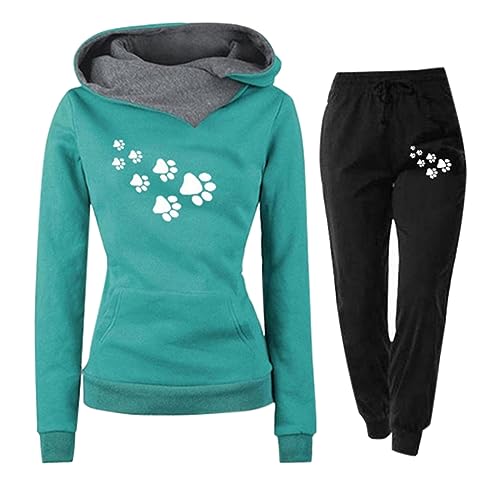 Trainingsanzug Damen Jogginganzug für Damen Set Heartbeat Print Outfit Sport und Freizeit Kapuzenpullover Bequeme Slim mit Taschen Hosenanzug Outdoor Sport Sweatshirt Hosenanzug Damen 2 Teiliges von Jdamsixygs