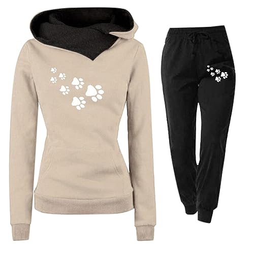 Trainingsanzug Damen Jogginganzug für Damen Set Heartbeat Print Outfit Sport und Freizeit Kapuzenpullover Bequeme Slim mit Taschen Hosenanzug Outdoor Sport Sweatshirt Hosenanzug Damen 2 Teiliges von Jdamsixygs