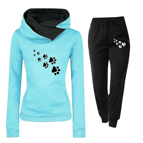 Trainingsanzug Damen Jogginganzug für Damen Set Heartbeat Print Outfit Sport und Freizeit Kapuzenpullover Bequeme Slim mit Taschen Hosenanzug Outdoor Sport Sweatshirt Hosenanzug Damen 2 Teiliges von Jdamsixygs