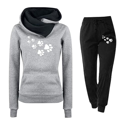 Trainingsanzug Damen Jogginganzug für Damen Set Heartbeat Print Outfit Sport und Freizeit Kapuzenpullover Bequeme Slim mit Taschen Hosenanzug Outdoor Sport Sweatshirt Hosenanzug Damen 2 Teiliges von Jdamsixygs