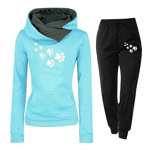 Trainingsanzug Damen Jogginganzug für Damen Set Heartbeat Print Outfit Sport und Freizeit Kapuzenpullover Bequeme Slim mit Taschen Hosenanzug Outdoor Sport Sweatshirt Hosenanzug Damen 2 Teiliges von Jdamsixygs