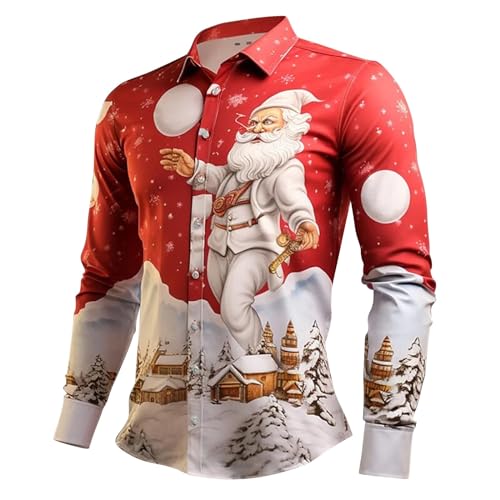 Weihnachtshemd Herren Weihnachten Muster Bedruckte Hemd Freizeithemd Langarmshirt Männer Langärm Slim Fit Christmas lustig weihnachtshemd Kostümhemd mit Knöpfen Festival Party Freizeitkleidung von Jdamsixygs