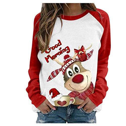 Weihnachtspullover Damen Merry Christmas Sweatshirt Rundhals Langarm Strickpullover Weihnachten Weihnachts Xmas Pullover Weihnachtspulli Lustig Rudolph Rentier Teenager Mädchen Sweat Winterpullover von Jdamsixygs