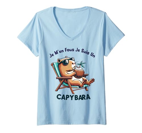 Damen Je M'en Fous Je Suis Un Capybara – Capybara-Modus aktiviert T-Shirt mit V-Ausschnitt Damen Je M'en Fous Je Suis Un Capybara – Capybara-Modus aktiviert T-Shirt mit V-Ausschnitt von Je Suis Juste Un Capybara – Animaux Rigolos Mignon