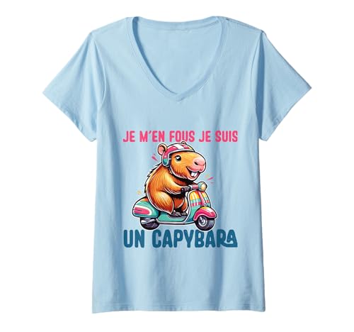 Damen Je M'en Fous Je Suis Un Capybara – Humor Animal Fun T-Shirt mit V-Ausschnitt Damen Je M'en Fous Je Suis Un Capybara – Humor Animal Fun T-Shirt mit V-Ausschnitt von Je Suis Juste Un Capybara – Animaux Rigolos Mignon