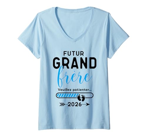 Damen Futur Grand Frère 2026, Grand Frère 2026 T-Shirt mit V-Ausschnitt Damen Futur Grand Frère 2026, Grand Frère 2026 T-Shirt mit V-Ausschnitt von Je Vais être Grand Frère 2026