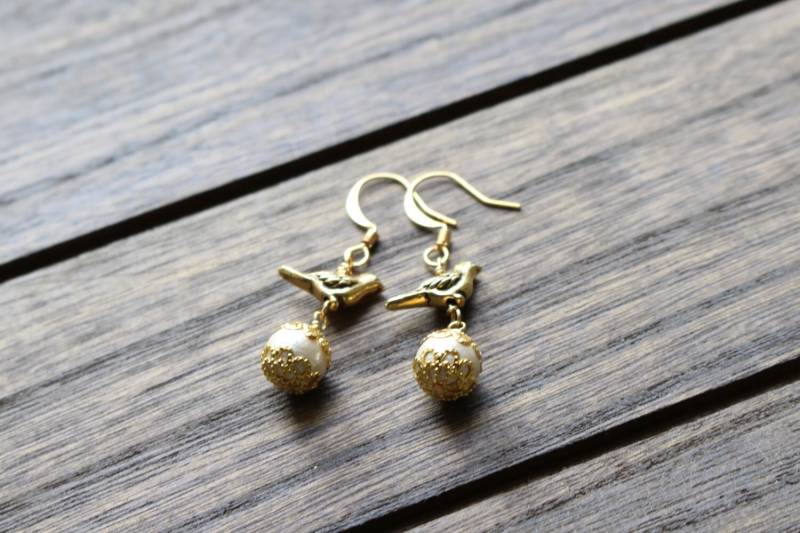 Baumwolle Pearl Earring | Vogel Baumwolle Pearl Earring | Vogel von JeJeUsa