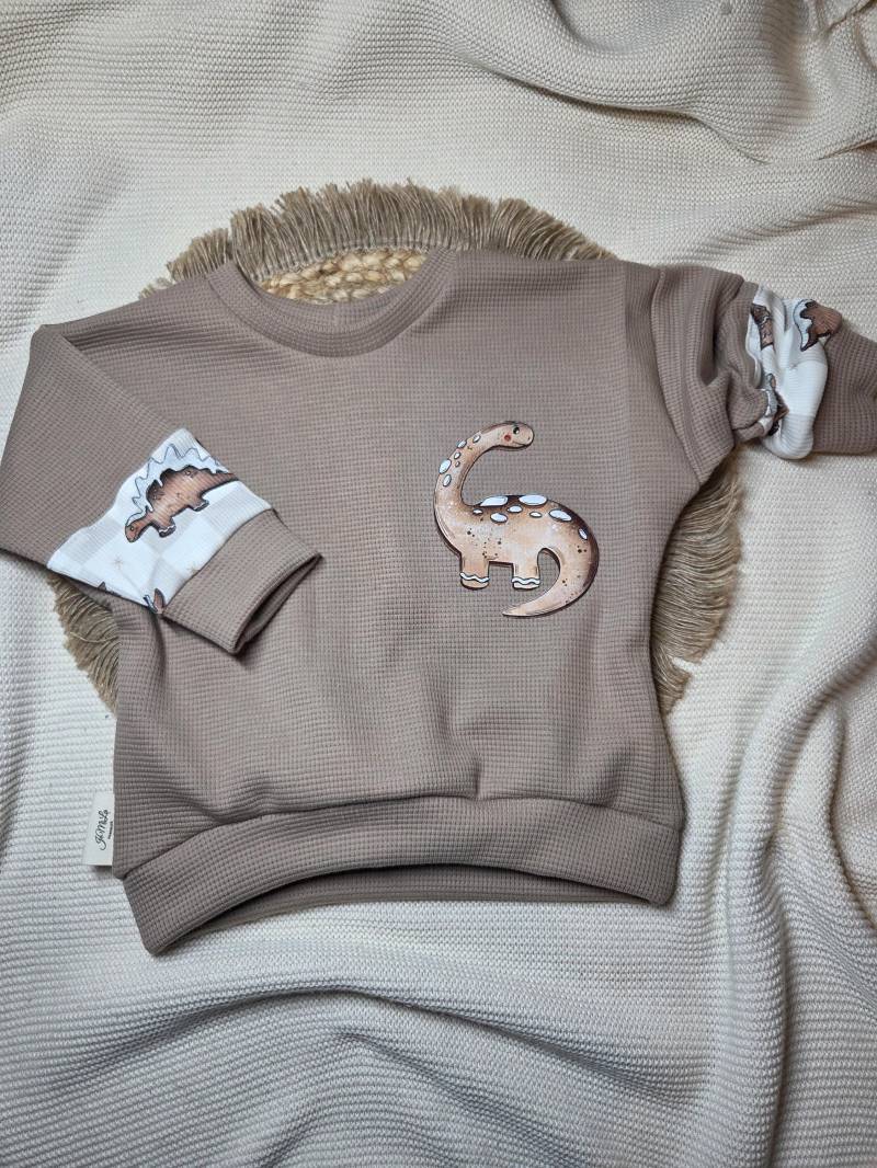 Oversize Sweater Dino Weihnachten Kinderpulli | Herbstpullover Stylisch Waffeljersey Lockerer Überzieher Gr 68 -122 von JeMiLaHandmade