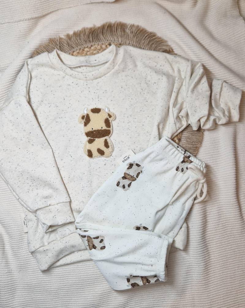 Oversize Sweater Kinder | Muh Kuh Chenille Pullover Stylisch Unisex Konfettistoff Leggings Set von JeMiLaHandmade