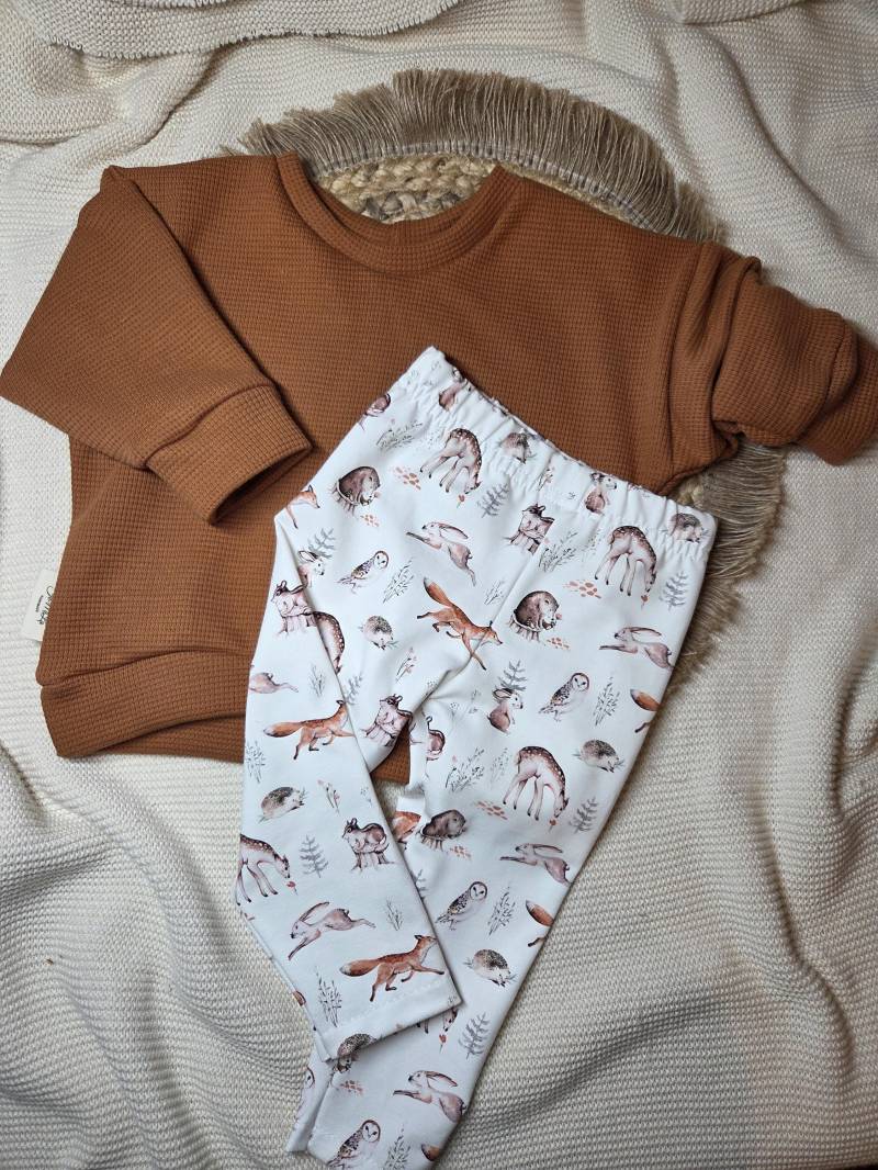 Oversize Sweater Kinder | Pullover in Rost Stylisch Unisex Leggings Mit Waldtiere Set Größenauswahl von JeMiLaHandmade