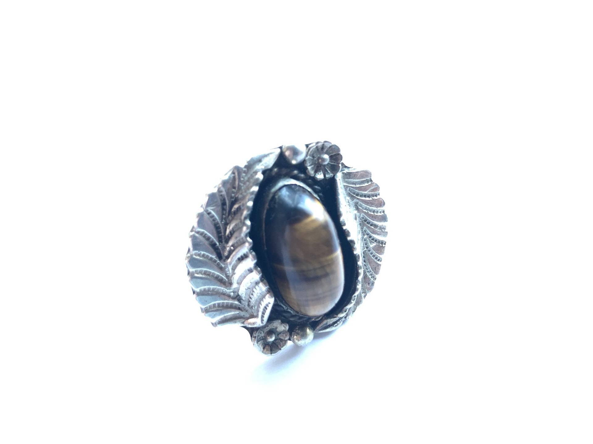 Jahrgang Tiger-Auge-sterling Silber-Squash-Blüten-Ring, Größe 7, 5 von JeTayTreasures