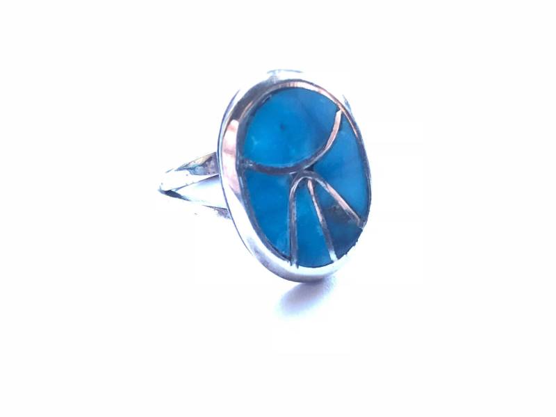 Jahrgang Zuni-sterling-Silber Und Blau Türkis Oval Einlage Ring, Größe 5, 5 Jahrgang Zuni-sterling-Silber Und Blau Türkis Oval Einlage Ring, Größe 5, 5 von JeTayTreasures