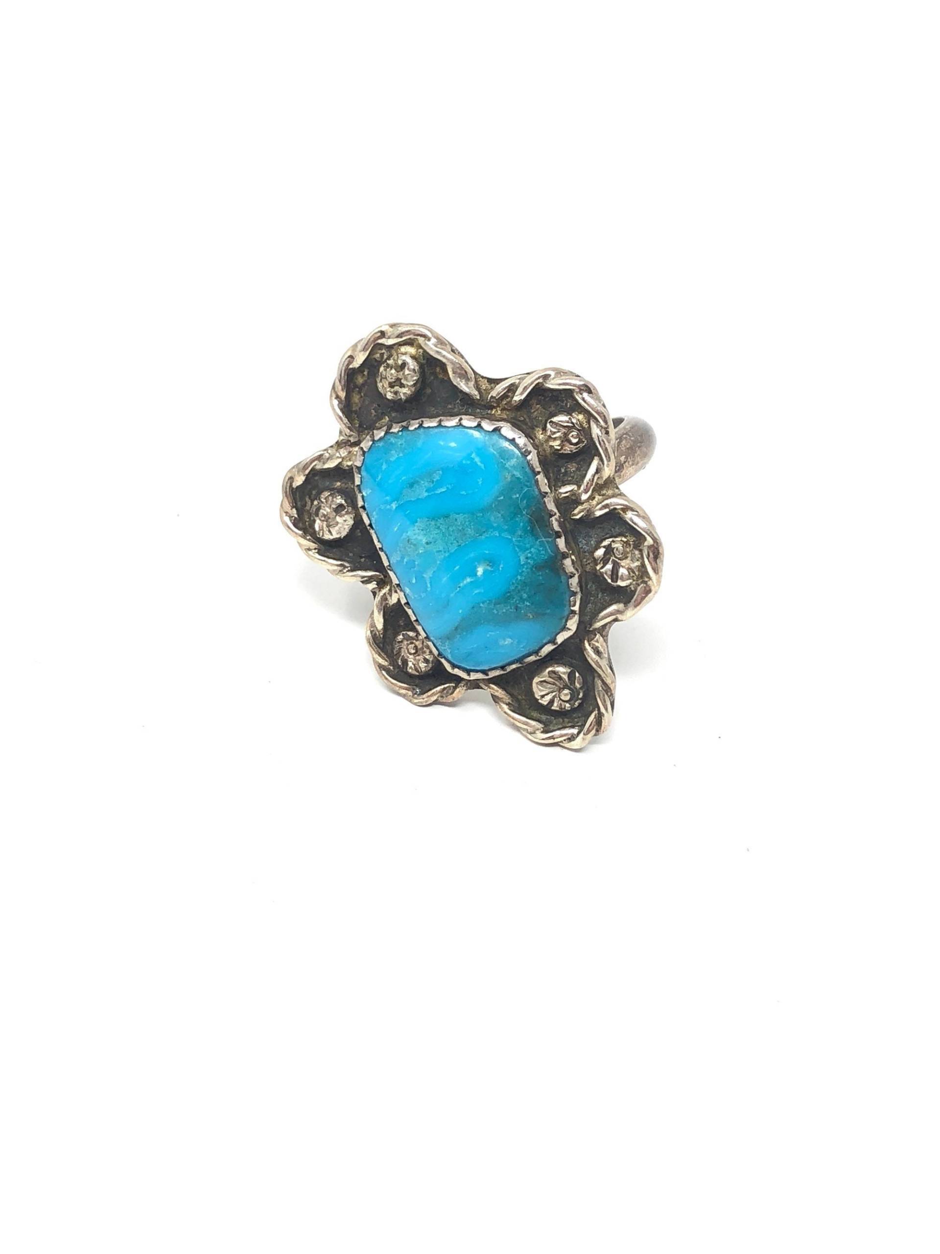 Vintage Blau Türkis Und Sterling Silber Ringgröße 7, 5, Künstler Signiert von JeTayTreasures