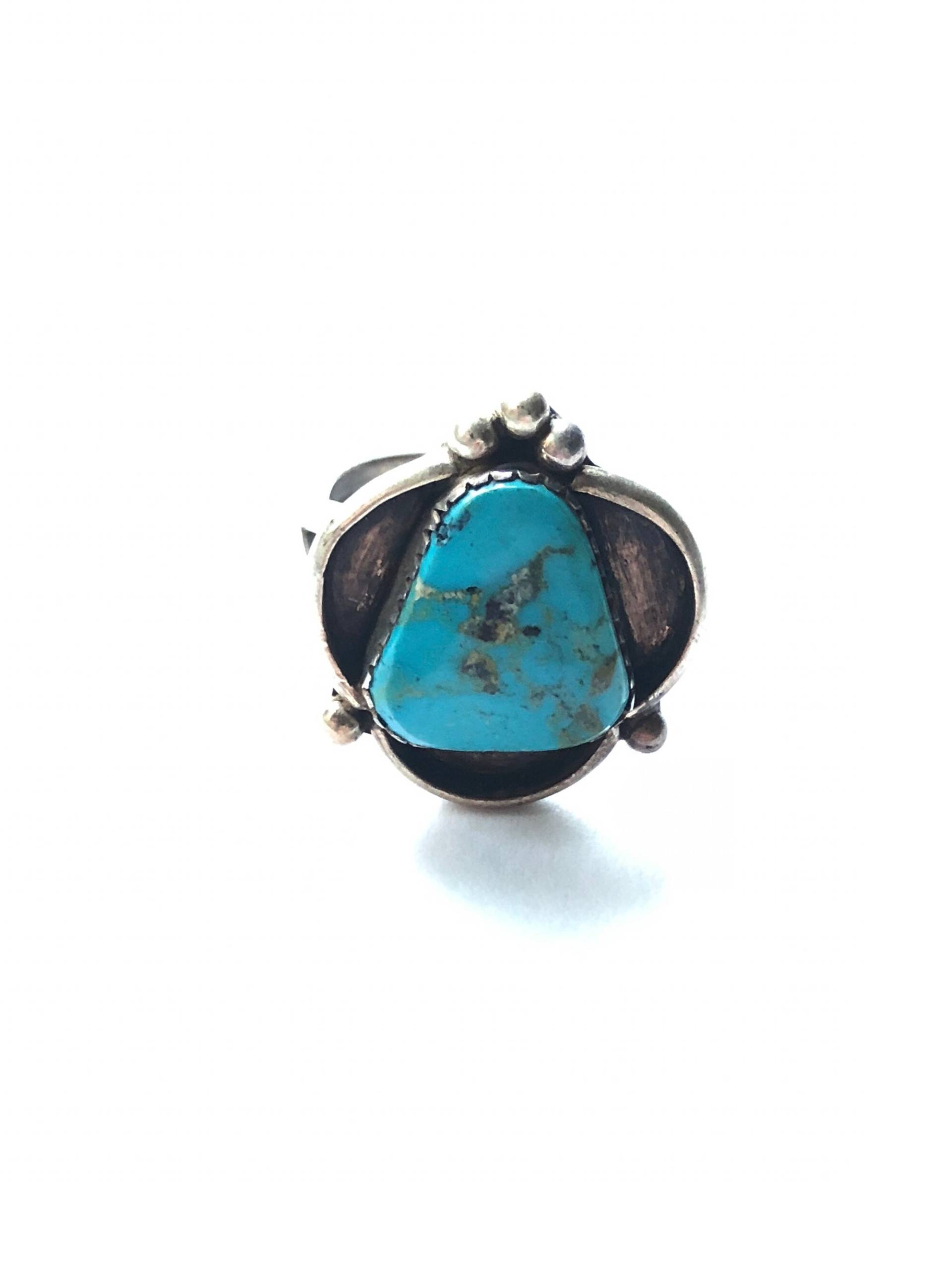 Vintage Sterling Silber Und Blau Kingman Türkis-Dreieckring, Künstler Signiert, Größe 7 3/4 von JeTayTreasures