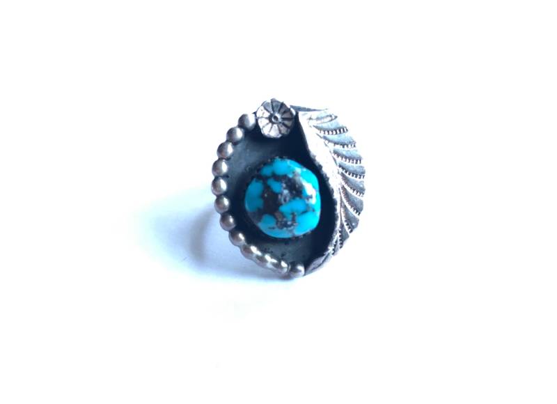 Vintage Türkis Und Sterling Silber Squash Blüten-Ring, Größe 6, 5, Künstler Signiert Vintage Türkis Und Sterling Silber Squash Blüten-Ring, Größe 6, 5, Künstler Signiert von JeTayTreasures