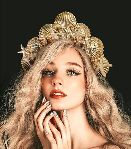 JeVenis Halo Crown Stirnband Meerjungfrau Stirnband Muschelkronen Stirnband Sirene Kostüm Strand, Braut, Hochzeit Frauen Halloween Cosplay Renaissance Für Mädchen Damen von JeVenis