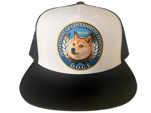 YP Classics Trucker-Mütze, 5 Paneele, Doge Dog-Logo, Wow-Logo, Department of Government Efficiency Trucker-Mütze, weiße Vorderseite, schwarze Netzrückseite, Weiss/opulenter Garten, Einheitsgröße von Jeados