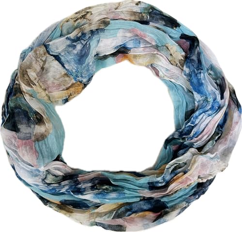 Jeamis Blumen Mandala Seide Loop Farbverlauf Frühling Rundschal Rainbow Unisex Sommer Leicht Schal Stola Dots (Blumen25A Blau) von Jeamis