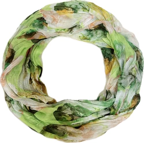 Jeamis Blumen Mandala Seide Loop Farbverlauf Frühling Rundschal Rainbow Unisex Sommer Leicht Schal Stola Dots (Blumen25A Grün) von Jeamis