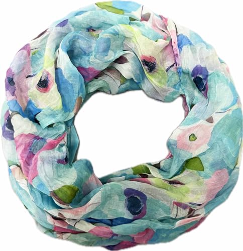 Jeamis Blumen Mandala Seide Loop Farbverlauf Frühling Rundschal Rainbow Unisex Sommer Leicht Schal Stola Dots (Blumen25F Mint) von Jeamis