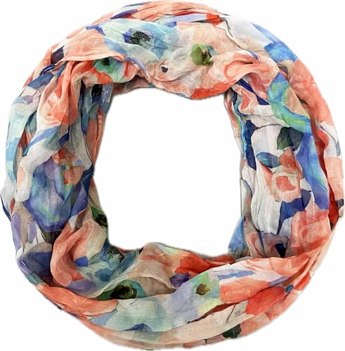 Jeamis Blumen Mandala Seide Loop Farbverlauf Frühling Rundschal Rainbow Unisex Sommer Leicht Schal Stola Dots (Blumen25F Orange) von Jeamis