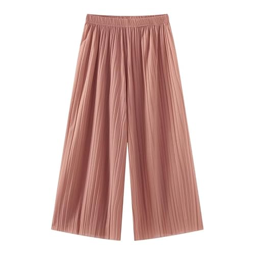 Jeamis Damen Palazzohose leicht Sommerhose Tunnelzug Freizeithose hohe Taile Crinkle (DE/NL/SE/PL, Alphanumerisch, XL, XXL, Regular, Regular, Rosa) von Jeamis