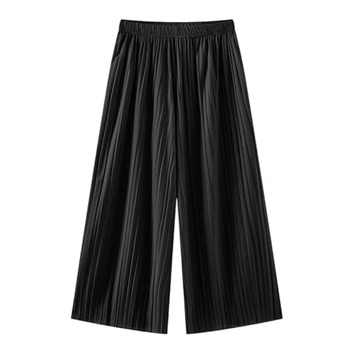 Jeamis Damen Palazzohose leicht Sommerhose Tunnelzug Freizeithose hohe Taile Crinkle (DE/NL/SE/PL, Alphanumerisch, XL, XXL, Regular, Regular, Schwarz) von Jeamis