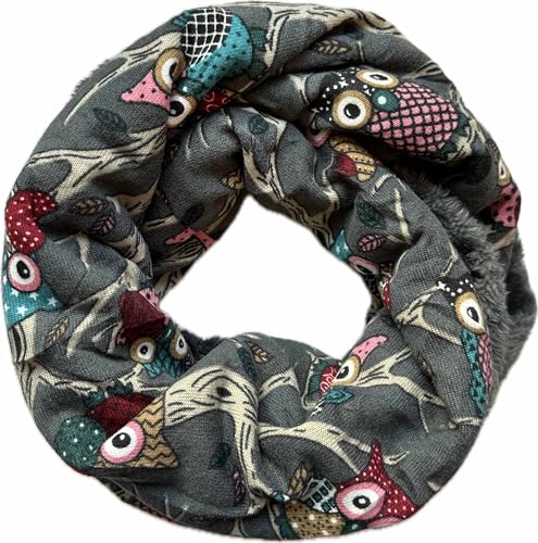 Jeamis Eule Fleece Flauschig Warmer Winter Loop Schal Owl UHU Kautz Schlauchschal (Grau) von Jeamis