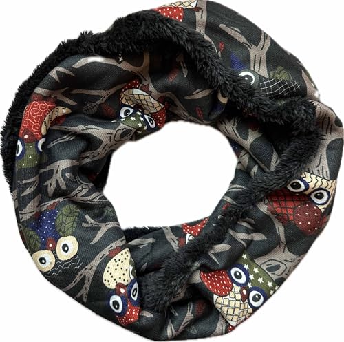 Jeamis Eule Fleece Flauschig Warmer Winter Loop Schal Owl UHU Kautz Schlauchschal (Schwarz) von Jeamis