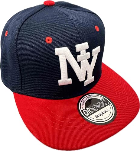Jeamis Kids NY USA Kinder Snapback Baseball Cap Kappe Cappy Unisex Trucker Starter Basecap Mütze Hawaii Sommer Kult für Junge und Mädchen (DE/NL/SE/PL, Alphanumerisch, Einheitsgröße, NY Blau Rot) von Jeamis